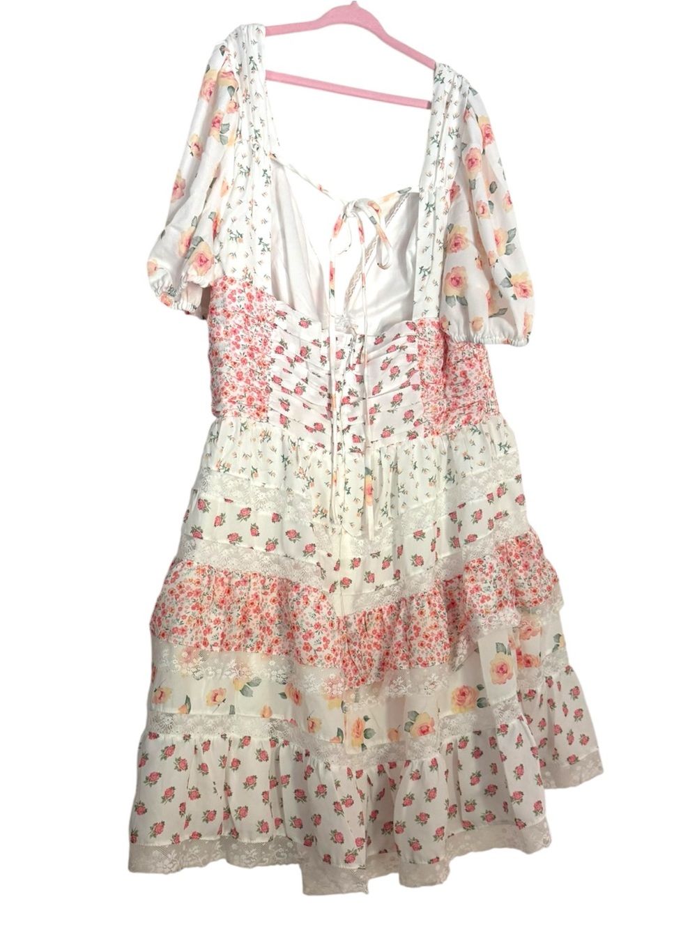 Altar’d State NWT Floral Tiered Mini Dress in White and Pink - Picture 6 of 10